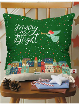 Indigifts - Merry & Bright Print Green Cushion Cover (12x12 Inches)