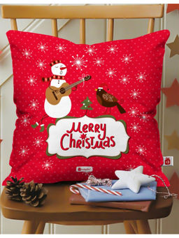 Indigifts - Christmas Gifts Merry Christmas Printed Red Cushion Cover (12x12 Inches)