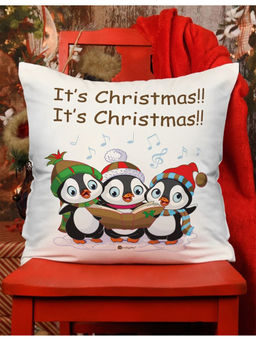 Indigifts - White It's Christmas Printed Cushion Cover (12x12 Inches)