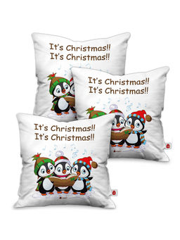 Indigifts - It'S Christmas Printed White Cushion Cover (12x12 Inches)