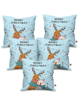 Indigifts - Blue Merry Christmas Printed Cushion Cover (12x12 Inches)