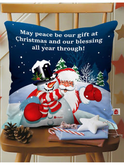 Indigifts - Peace Be Our Gift At Christmas Printed Blue Cushion Cover Without Filler (16x16 Inches)