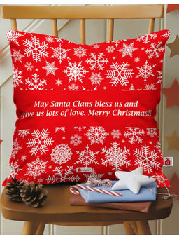Indigifts - May Santa Claus Bless Us Printed Red Cushion Cover Without Filler (16x16 Inches)