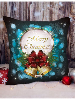 Indigifts - Blue Soft Poly Satin, Merry Christmas Printed Cushion Cover Without Filler (16x16 Inches)