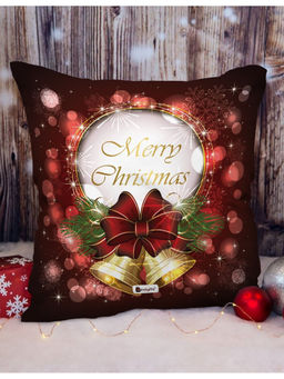 Indigifts - Red Merry Christmas Printed Micro Satin Cushion Cover Without Filler (16x16 Inches)