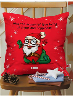 Indigifts - Red Christmas Wishes Printed Red Cushion Cover Without Filler (16x16 Inches)