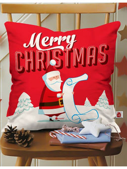 Indigifts - Merry Christmas Printed Red Cushion Cover Without Filler (16x16 Inches)