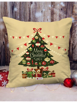 Indigifts - Cushion Covers Merry Christmas Printed Beige Cushion Cover Without Filler (16x16 Inches)