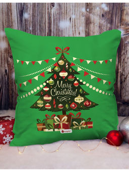 Indigifts - Christmas Gifts Merry Christmas Printed Green Cushion Cover Without Filler (16x16 Inches)