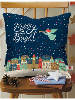 Indigifts - Merry and Bright Printed Navy Blue Cushion Cover Without Filler (16x16 Inches)