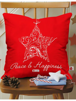 Indigifts - Christmas Gifts Peace & Happiness Printed Red Cushion Cover Without Filler (18x18 inches)