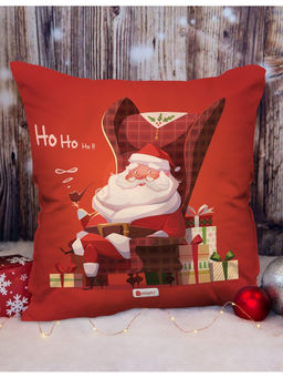 Indigifts - Christmas Gifts Ho Ho Ho Printed Red Cushion Cover Without Filler (18x18 inches)