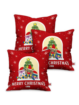 Indigifts - Red Soft Poly Satin Merry Christmas Printed Cushion Cover Without Filler (16x16 Inches)