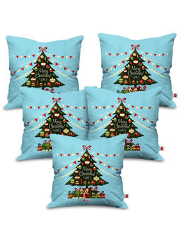 Indigifts - Blue Merry Christmas Cushion Cover Without Filler (16x16 Inches)