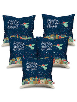 Indigifts - Christmas Cushion Covers Merry and Bright Printed Blue Cushion Cover (18x18 inches)