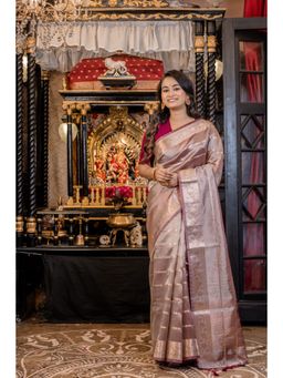 Maayavi - Women's Pink Zara Handloom Saree with Unstitched Blouse