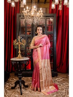 Maayavi - Women's Pink Soumya Handloom Saree with Unstitched Blouse