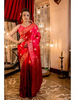 Maayavi - Women's Red Manikya Handloom Saree with Unstitched Blouse