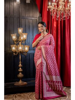 Maayavi - Women's Pink Mridula Handloom Saree with Unstitched Blouse