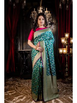 Maayavi - Women's Green Harita Handloom Saree with Unstitched Blouse