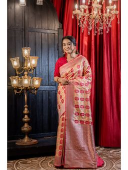 Maayavi - Women's Peach Abha Handloom Saree with Unstitched Blouse