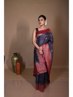 Maayavi - Women's Navy Blue Ishani Handloom Saree with Unstitched Blouse