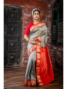 Maayavi - Women's Grey Amala Handloom Saree with Unstitched Blouse