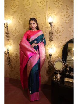 Maayavi - Women's Green Vanani Handloom Saree with Unstitched Blouse