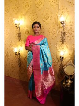 Maayavi - Women's Blue Ekambari Handloom Saree with Unstitched Blouse