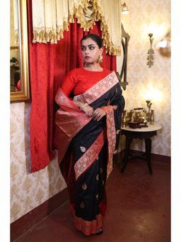 Maayavi - Women's Black Kamini Handloom Saree with Unstitched Blouse