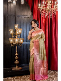 Maayavi - Women's Olive Hema Handloom Saree with Unstitched Blouse