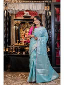 Maayavi - Women's Blue Arvi Handloom Saree with Unstitched Blouse