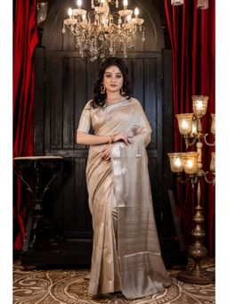 Maayavi - Women's Taupe Sanaya Handloom Saree with Unstitched Blouse