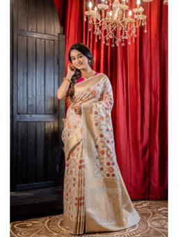 Maayavi - Women's Off White Bahar Handloom Saree with Unstitched Blouse