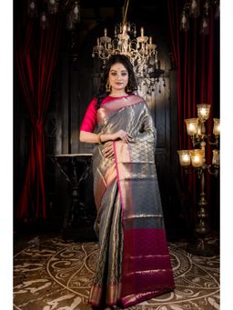 Maayavi - Women's Grey Avartan Handloom Saree with Unstitched Blouse