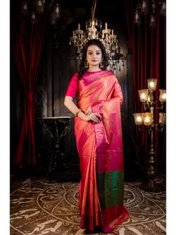 Maayavi - Women's Orange Gulika Handloom Saree with Unstitched Blouse