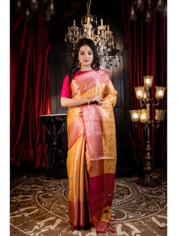 Maayavi - Women's Yellow Parnika Handloom Saree with Unstitched Blouse