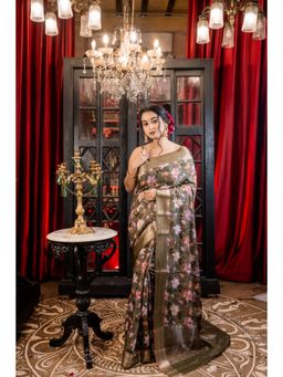 Maayavi - Women's Green Kumud Handloom Saree with Unstitched Blouse