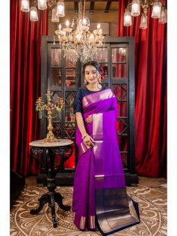 Maayavi - Women's Purple Amita Handloom Saree with Unstitched Blouse