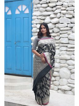 Maayavi - Women's Black Kalika Handloom Saree with Unstitched Blouse