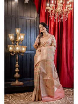 Maayavi - Women's Pink Lehak Handloom Saree with Unstitched Blouse