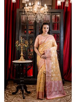 Maayavi - Women's Yellow Hyma Handloom Saree with Unstitched Blouse