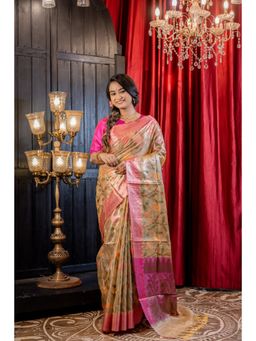 Maayavi - Women's Gold Ishya Handloom Saree with Unstitched Blouse