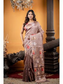 Maayavi - Women's Taupe Roja Handloom Saree with Unstitched Blouse