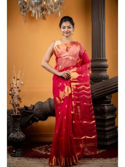 Maayavi - Women's Pink Nabarupa Handloom Saree with Unstitched Blouse