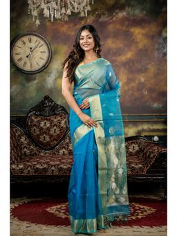 Maayavi - Women's Blue Mayurpankhi Handloom Saree with Unstitched Blouse