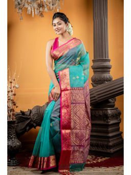 Maayavi - Women's Green Ambalika Handloom Saree with Unstitched Blouse