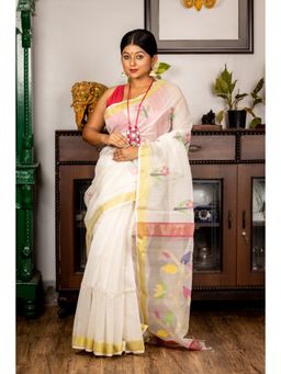Maayavi - Women's White Laboni Handloom Saree with Unstitched Blouse