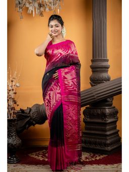 Maayavi - Women's Black Tamoshi Handloom Saree with Unstitched Blouse