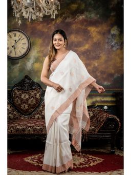 Maayavi - Women's Off White Champa Handloom Saree with Unstitched Blouse